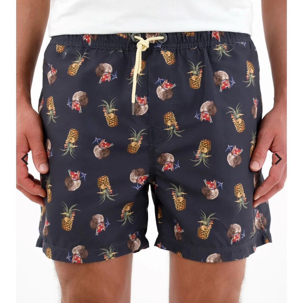 TNS‎ Mens Swim Trunks Shorts Pineapple Cocktails Pockets Tie Front Tennis Medium